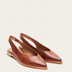 BRAND NEW-FRYE "KENZIE" LEATHER SLINGBACFLATS -COGNAC- Slight watermarks